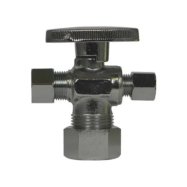 A Y MCDONALD MFG CO 5421-287 72084D 5/8X3/8X3/8 QTR TURN CHROME DUAL STOP COMPxCOMPxCOMP