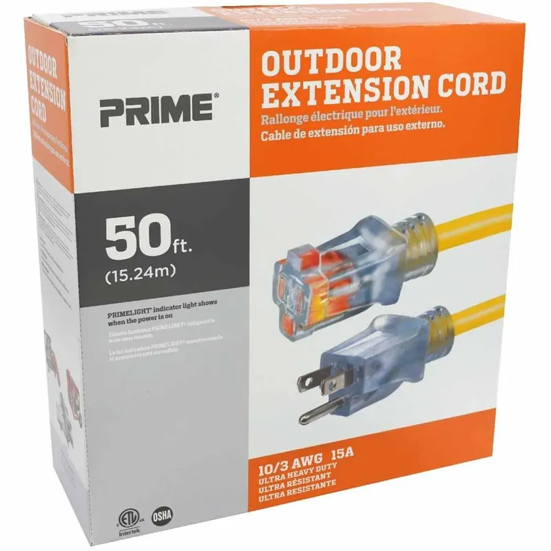 Prime EC511930 Prime 50' Yellow 10/3 SJTW U/G Extension Cord With Lighted End