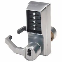 KABA LL1021R-26D-41 Mechanical Pushbutton Lock Heavy Duty Left Hand LFIC Sargent 1/2 Cylindrical Throw Latch Combination Entry Key Override Satin Chrome With Lever