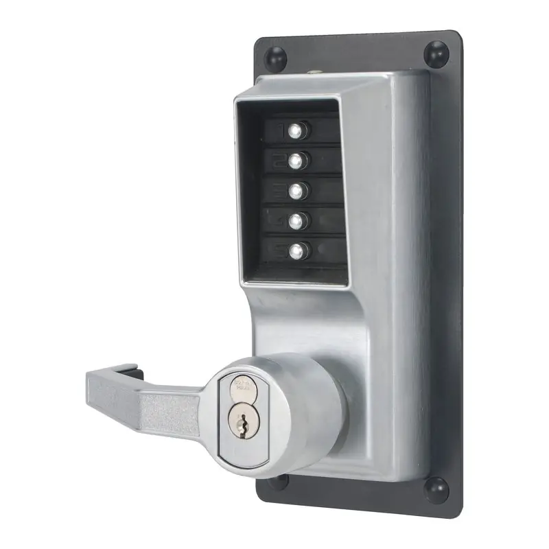 KABA LLP1020B-26D-41 Mechanical Pushbutton Lock Heavy Duty Left Hand SFIC Best Equivalent 6 or 7-Pin Combination Entry/Key Override Satin Chrome With Lever