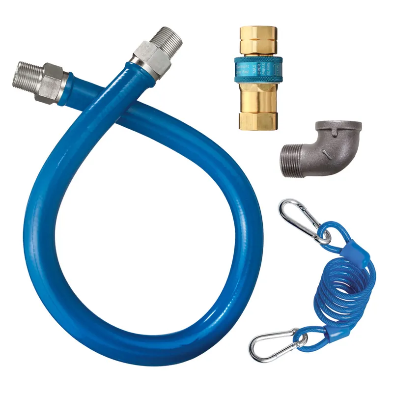 WATTS 1675BPQR48 Blue Hose Safety System Gas Connector, With SnapFast & Restraining Device, 180k BTUH, 3/4 ID, 48 Length