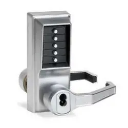 KABA LR1021S-26D-41 Door Cylindrical Mechanical Lock, Cast Front Housing, Satin Chrome, Brass Unified Trim Plate, Fixed Cast Lever, Combination Entry, With Key Override