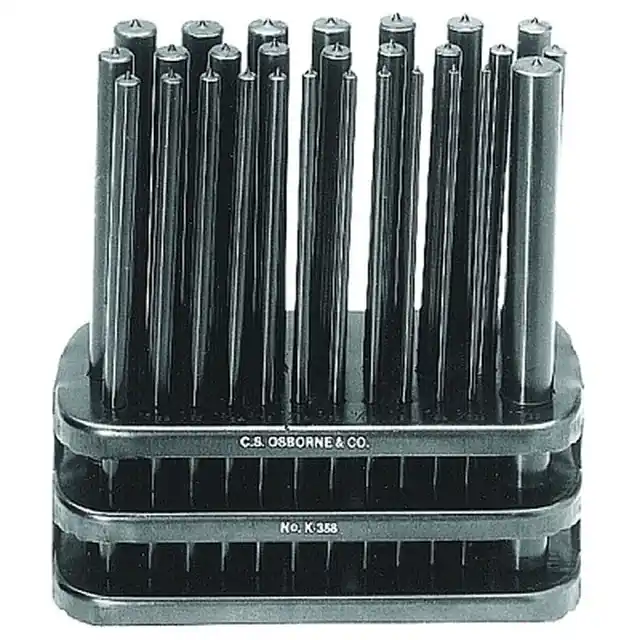 C.S. Osborne K-358 Punch Sets, Transfer Punch Set, Round, 28 Punches 3/32 in to 19/64 in