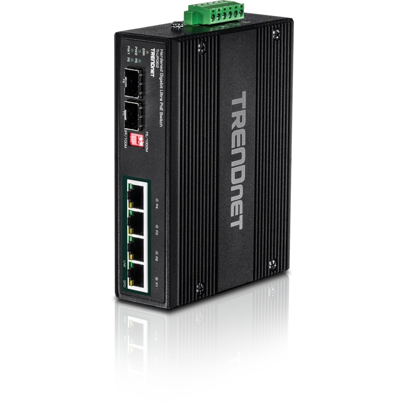 TRENDnet TI-UPG62 6-Port Hardened Industrial Gigabit Ultra PoE DIN-Rail Switch