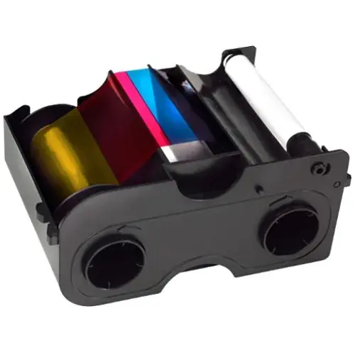 HID GLOBAL 045010 ID Card Printer/Encoder Ribbon Yellow/Magenta/Cyan/Resin Black/Overlay/Dye-Sub Black Cartridge 200 Image per Roll With Resin Black/Clear Overlay Panel For Fargo DTC1250E