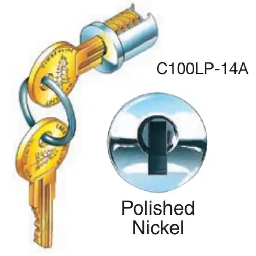 TIMBERLINE C100LP-102T-14A Lock Plug, 102T Key Code, Polished Nickel, For D300KY Key Blank, 25 each per Case