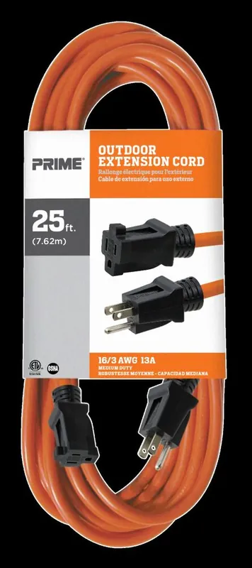 Prime EC501625 Sjtw Orange Extension Cord 25' 16/3