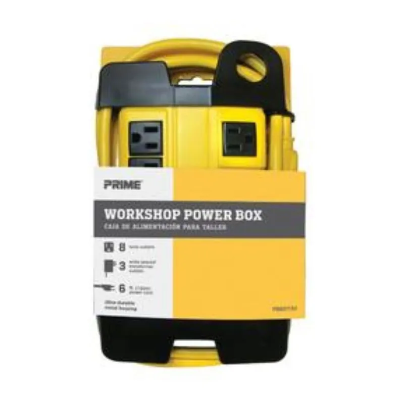 Prime PB801130 Yellow/Black 8-Outlet Metal Power Block With 6' Cord 3 Transformer Outlets