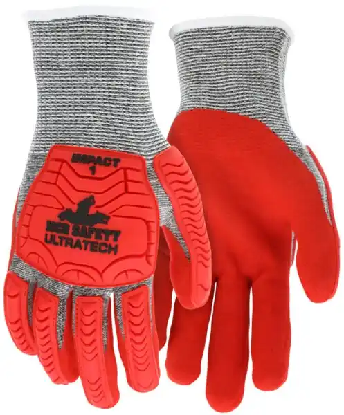 MCR Safety UT1954S UltraTech A5/Impact Level 1 Mechanics Knit Glove, Small, Salt/Pepper; Red