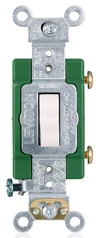 Leviton 3031-2W Toggle Switch 30 Amp 120/277 Volt AC Quiet Switch