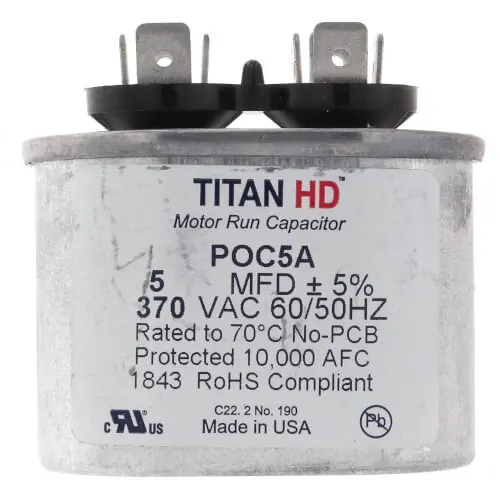 DIVERSITECH POC5A Titan HD POC Series Oval Run Capacitor 370 Volts 5 MFD
