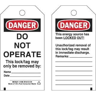 Brady 65502 Rectangular Lockout Tag 5.75 in H x 3 in W B-837 Polyester