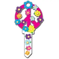 Lucky Line B104K House Key, Kwikset, Peace Sign, Brass, Enamel Coating, 1 each per Card