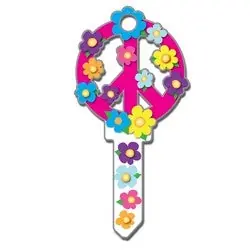 LUCKY LINE B104S House Key, Schlage, Peace Sign, Brass, Enamel Coating, 1 each per Card