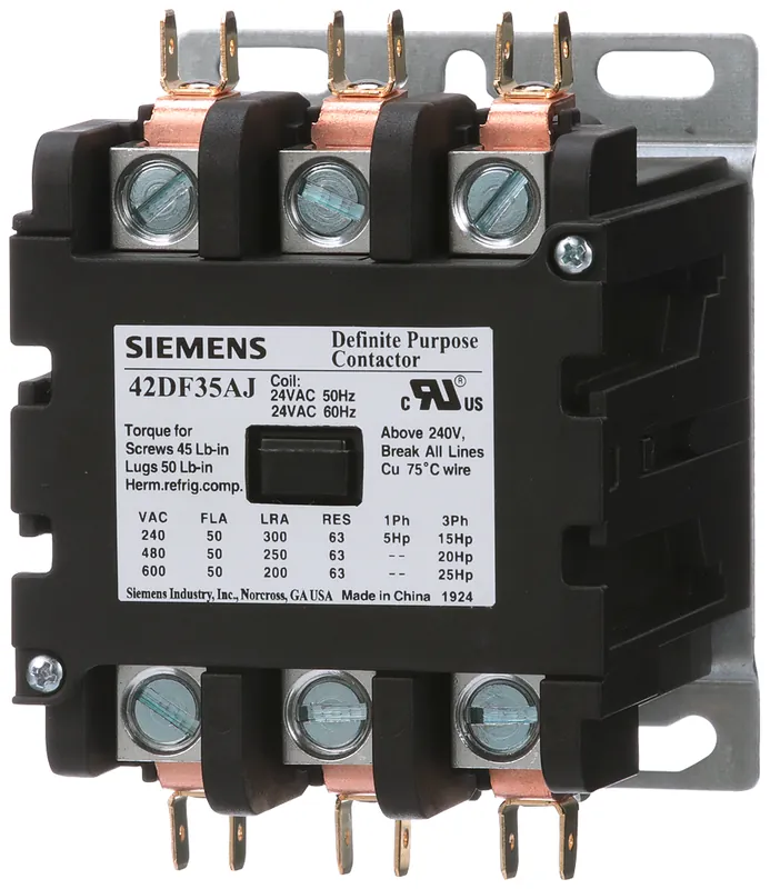 Siemens 42DF35AF Contactor, 120 VAC V Coil, 50 A, 3 Poles