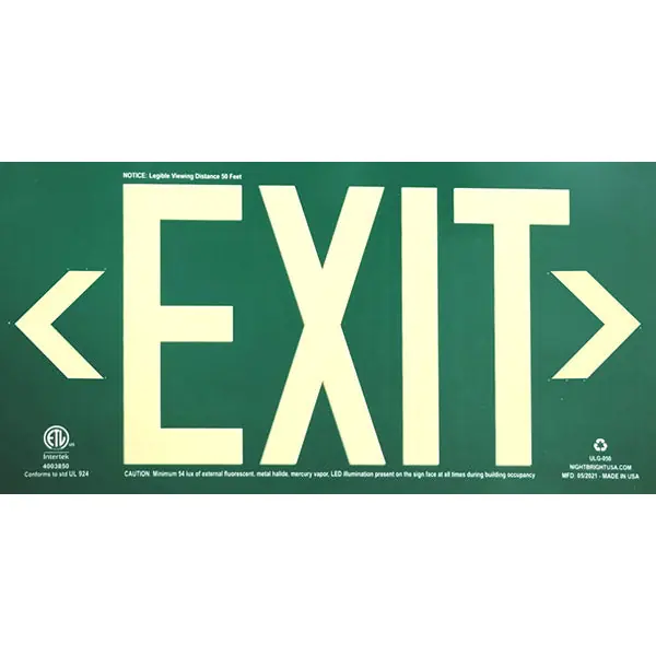 Exit Signs and Emergency Lighting 90-8924G EverGlow Photoluminescent Exit Sign Power 14 x 8 1/2 Replacement MPN