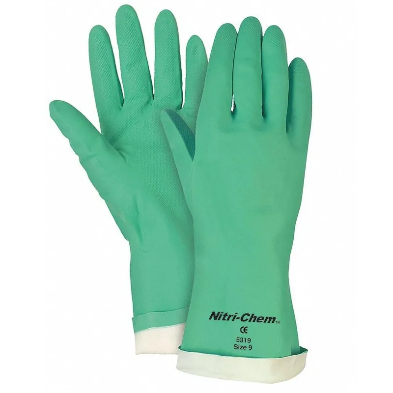 MCR Safety 5319 Nitri-Chem Flock Lined Green Nitrile Gloves 15 mil 13 L