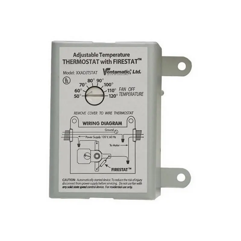 Ventamatic XXFIRESTAT Programmable Adjustable Thermostat 50 to 120 deg F 120-Volt AC Mill/White