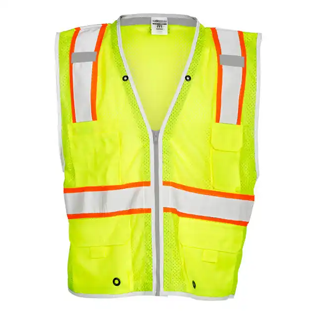 Kishigo 1510L Class 2 Premium Brilliant Series Heavy Duty Vest with Content C-1464 Logo, Lime, Large