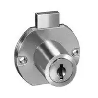 NATIONAL CABINET LOCK C8703-C346A-14A Drawer Lock, Disc Tumbler, Surface Mount, 1-3/4 Width, 15/16 Length Cylinder, 11/32 Deadbolt Travel, Bright Nickel, With (2) C346A Removable Key in Locked/Unlocked Position