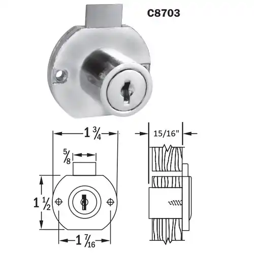 National Cabinet Lock C8703-KD-14A Drawer Lock Disc Tumbler Surface Mount 1-3/4 Width Replacement MPN