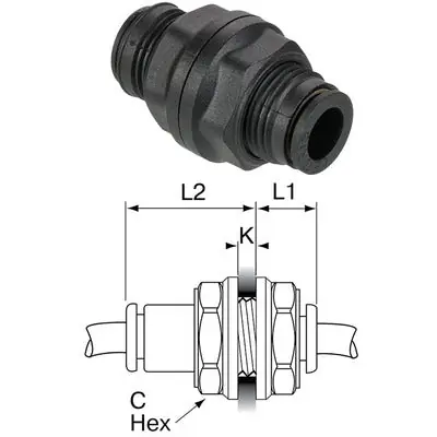 Legris 32PLPBH-6 Bulkhead Union
