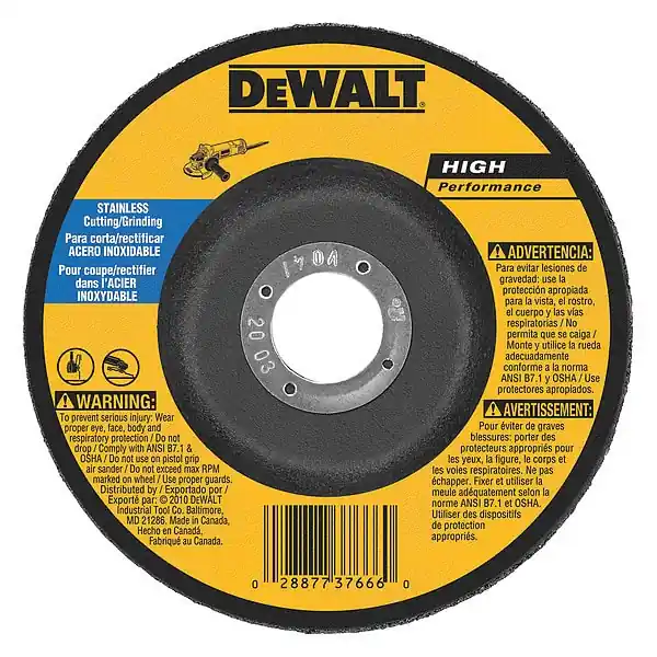 Dewalt DW8457 Depressed Center Wheel - Type 27, 6 in Wheel Dia., 1/8 in Thickness, 7/8 in Arbor Hole Size, 30 Grit, 10100 rpm