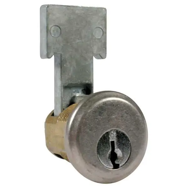 NATIONAL CABINET LOCK C8137-107-26D Drawer Lock, Pin Tumbler, 19/32 Length Cylinder, 7/16 Stainless Steel Bolt Travel, Dull Chrome, With (2) 107 Removable Key in Locked/Unlocked Position