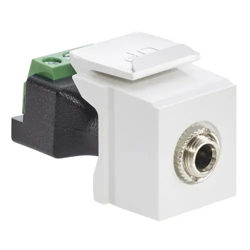 Leviton 40839-SWS 3.5mm Stereo QuickPort Jack, Female to Screw Terminal, White Housing
