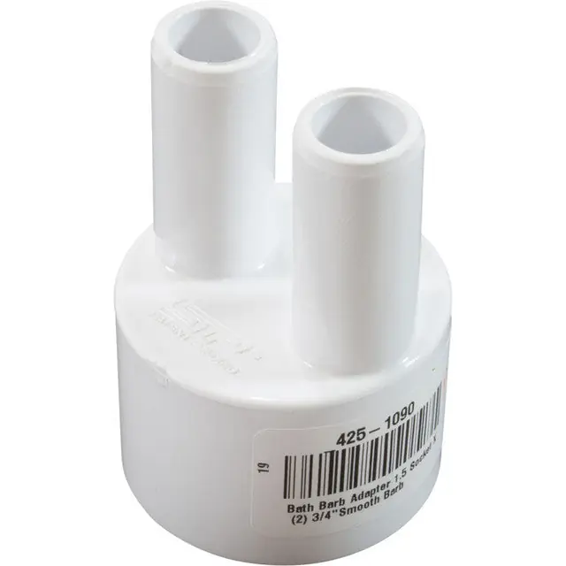 Waterway Plastics 425-1090 Bath Barb Adapter 1.5 Socket X (2) 3/4Smooth Barb