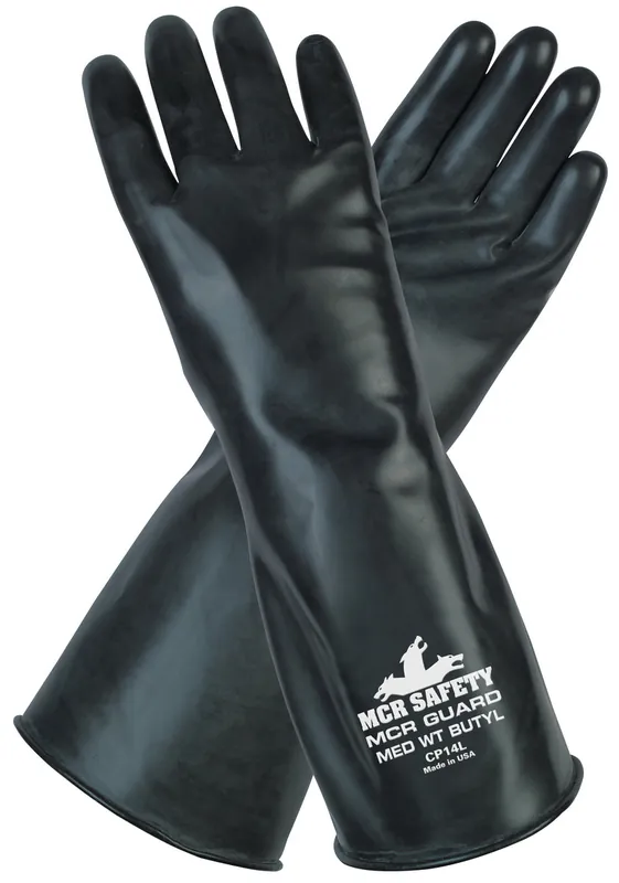 MCR Safety CP14M CP14 Chemical Resistance Butyl Rubber Glove, Medium, Butyl Rubber, Black, 14 in