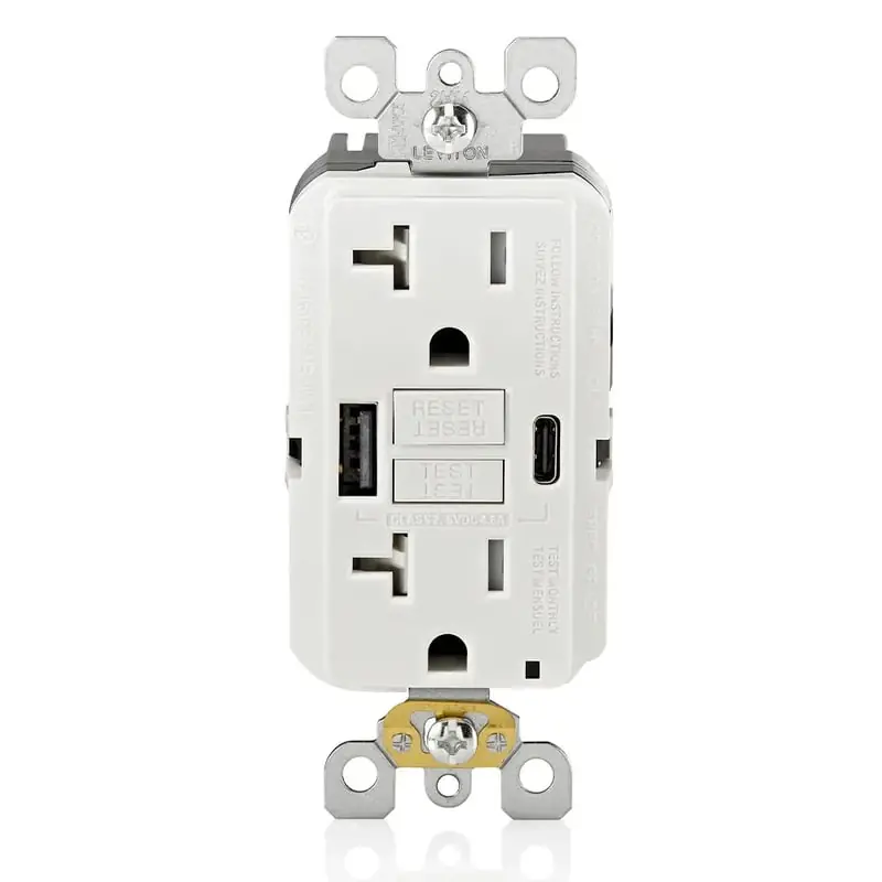 Leviton GUAC2-W 20 Amp, 125 Volt, Tamper-Resistant GFCI Receptacle, White