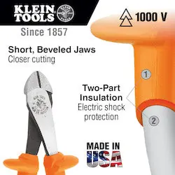 Klein D2000-28-INS Insulated Heavy-Duty Diagonal-Cutting Pliers 8-Inch